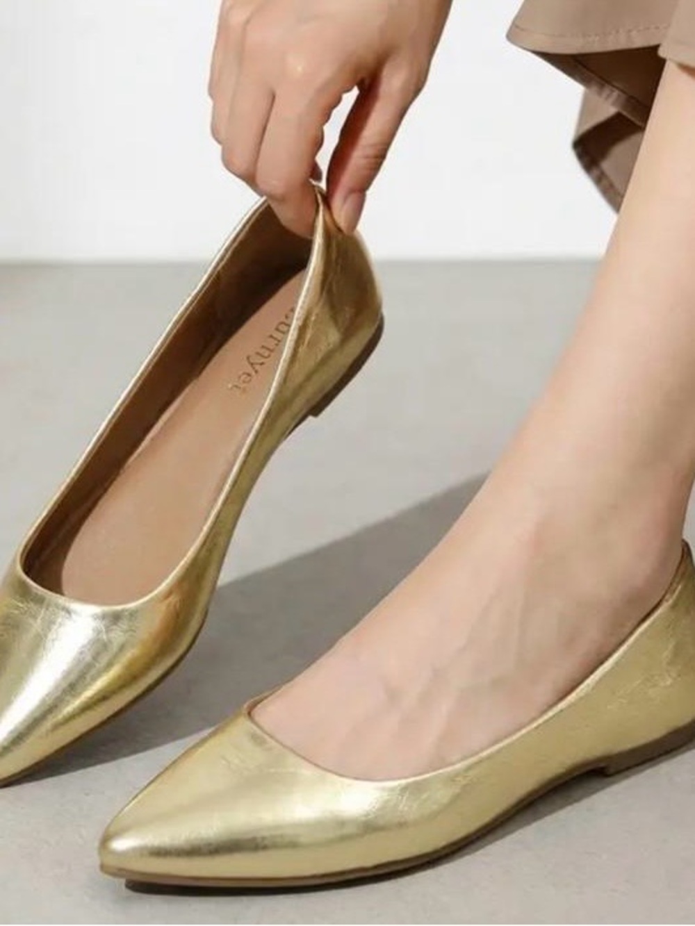 Gold Pointed Toe Women's Ballet Flats